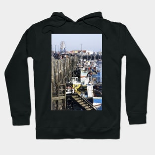 Fishing boats moored along Scarborough sea front, Yorkshire, UK Hoodie